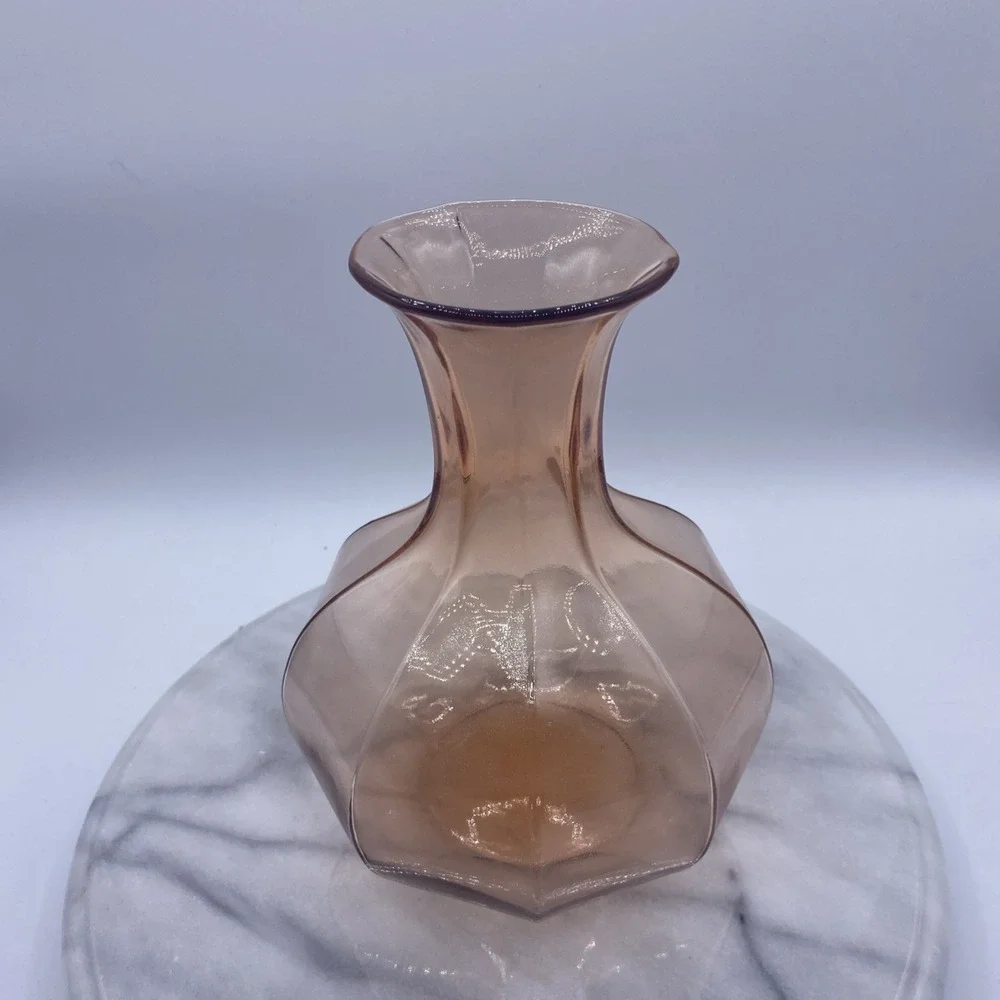 Tiara Exclusive Peach Glass Hexagon Paneled Vase Vintage Flared Neck with Box